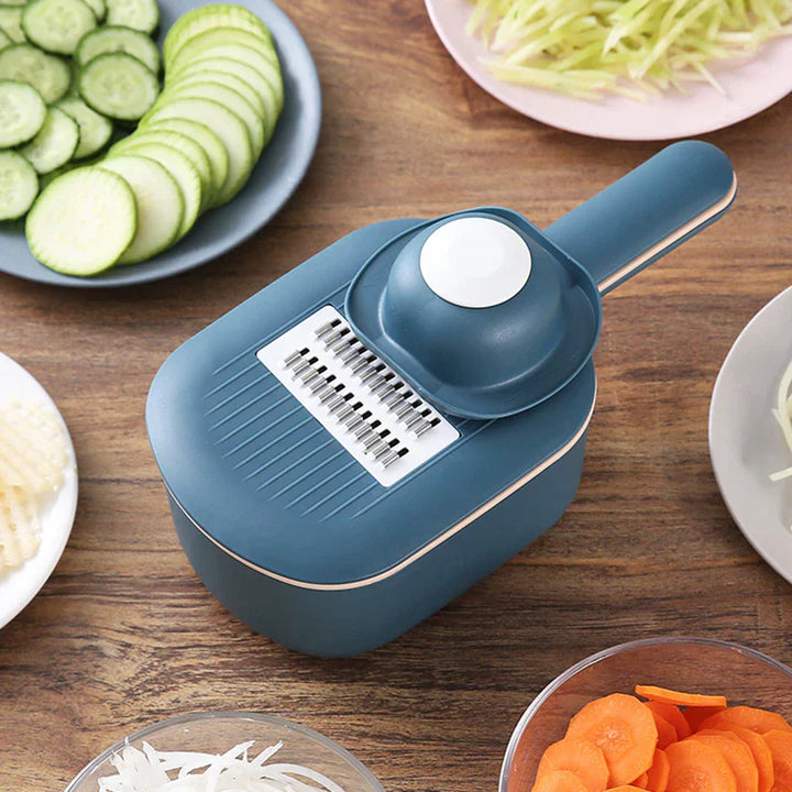 Versatile Vegetable Slicer with Collecting Tray - Multifunctional Kitchen Tool for Slicing, Grating, and Shredding