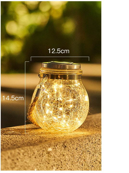 Solar LED Glass Lantern – Decorative Outdoor Light with Wire Lights and Carry Handle