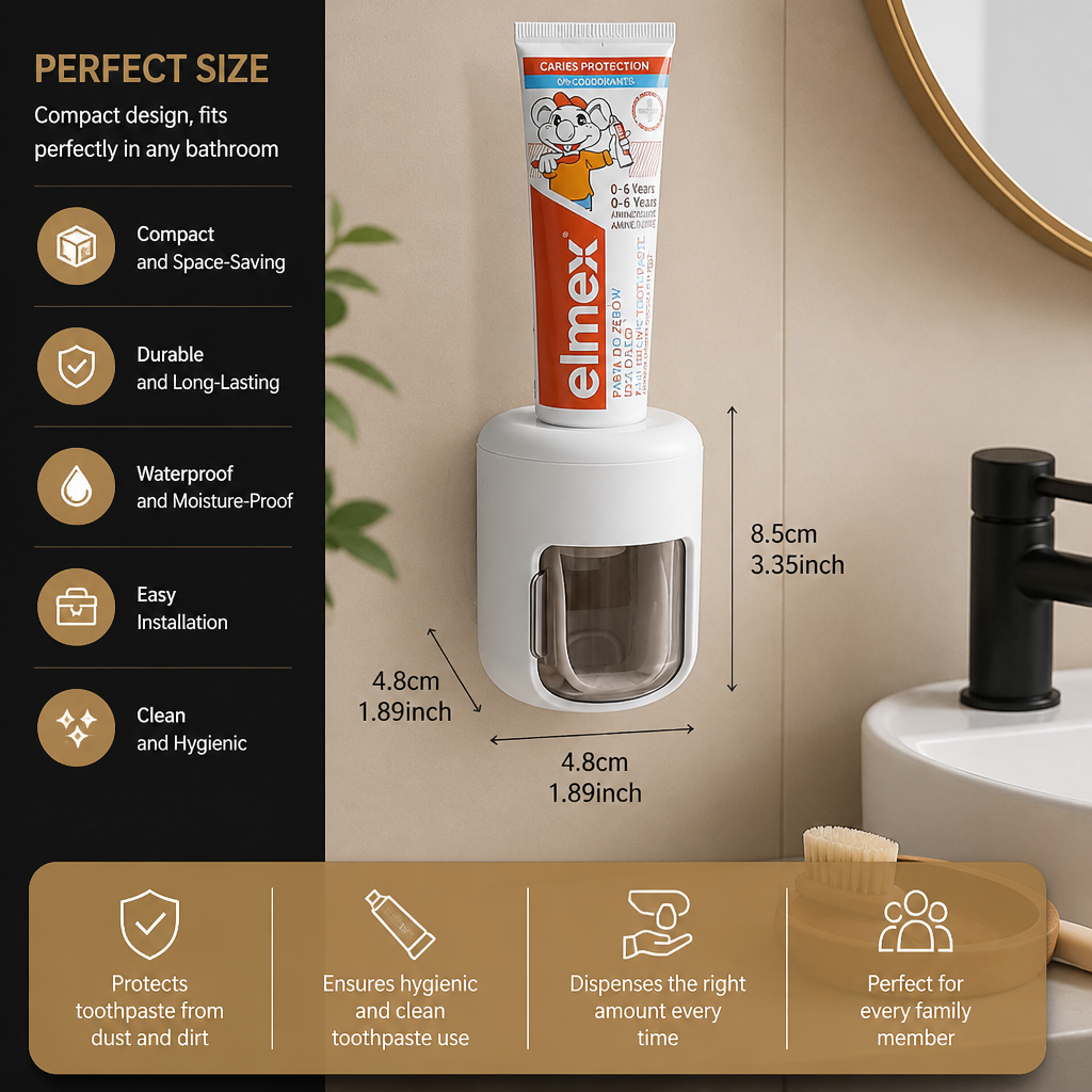 Wall Mounted Automatic Toothpaste Dispenser with Dustproof Flip Cover