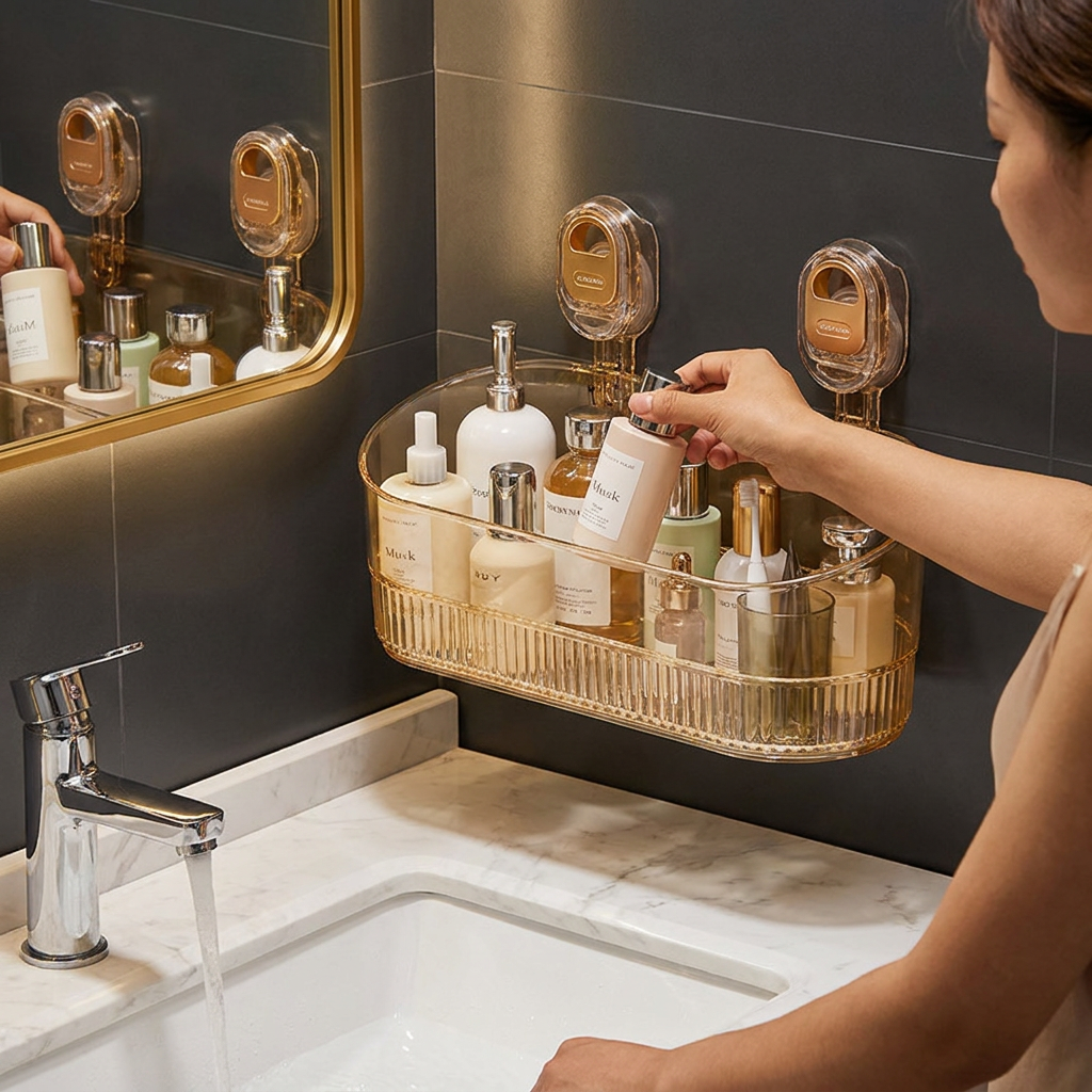 No-Drill Adhesive Suction Cup Shower & Bathroom Shelf