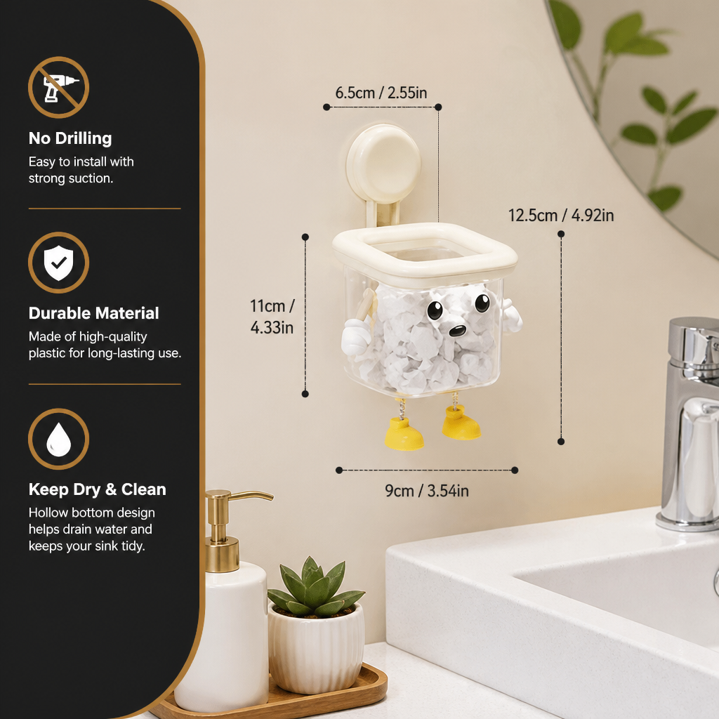 Cute Wall Mounted Toothbrush Holder with Suction Cup for Bathroom Organization