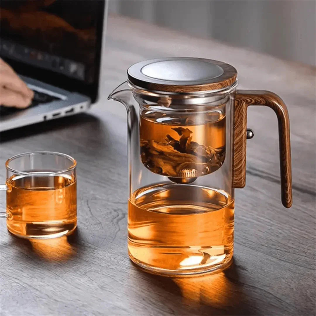Premium Glass Teapot with Wooden Handle - Elegant Transparent Teapot for Perfect Tea Brewing