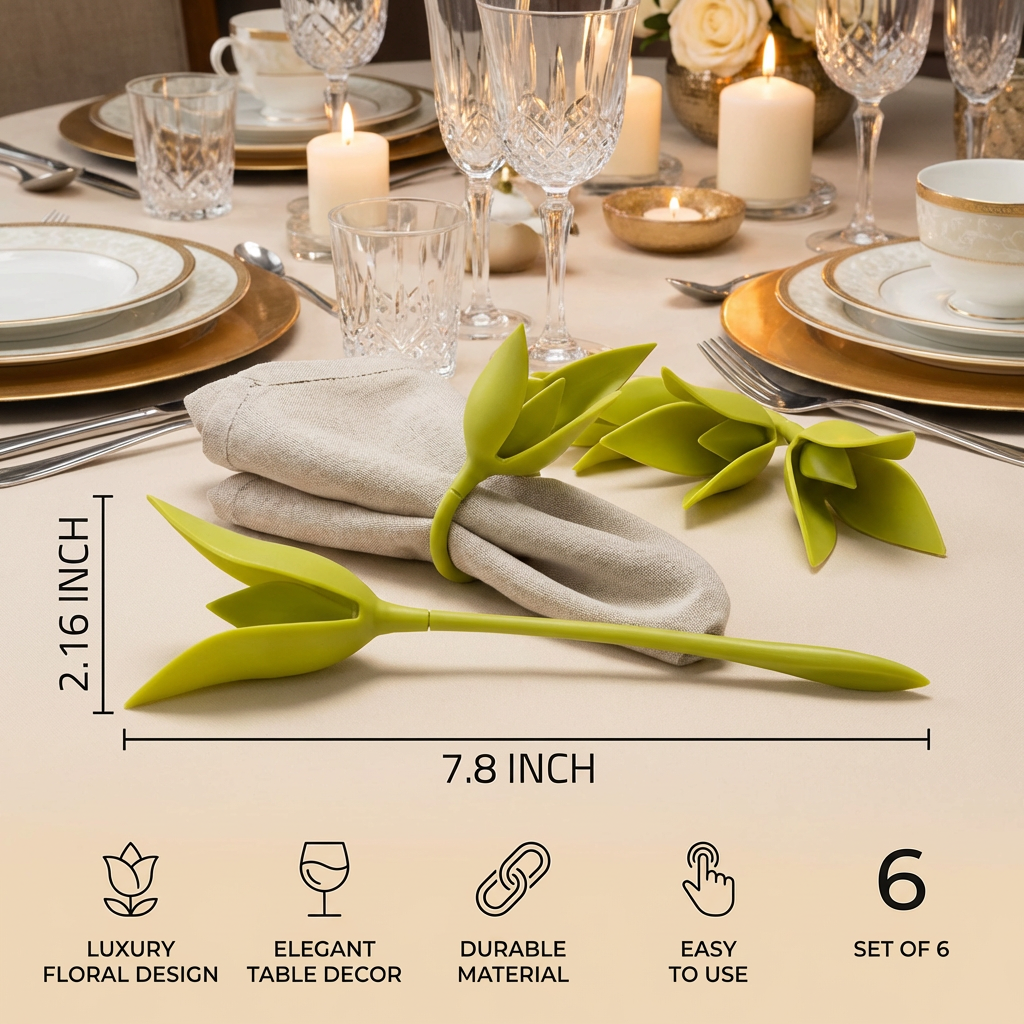 Flower napkin ring set – luxury table decoration in floral design (set of 6)