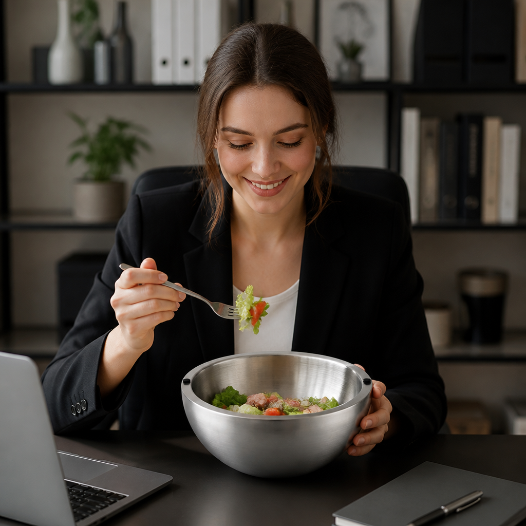 Double-Walled Stainless Steel Bowl for Keeping Food Cold or Warm