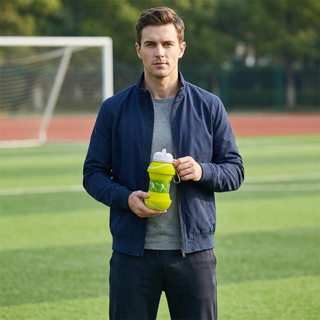 Foldable & Durable Silicone Football Water Bottle