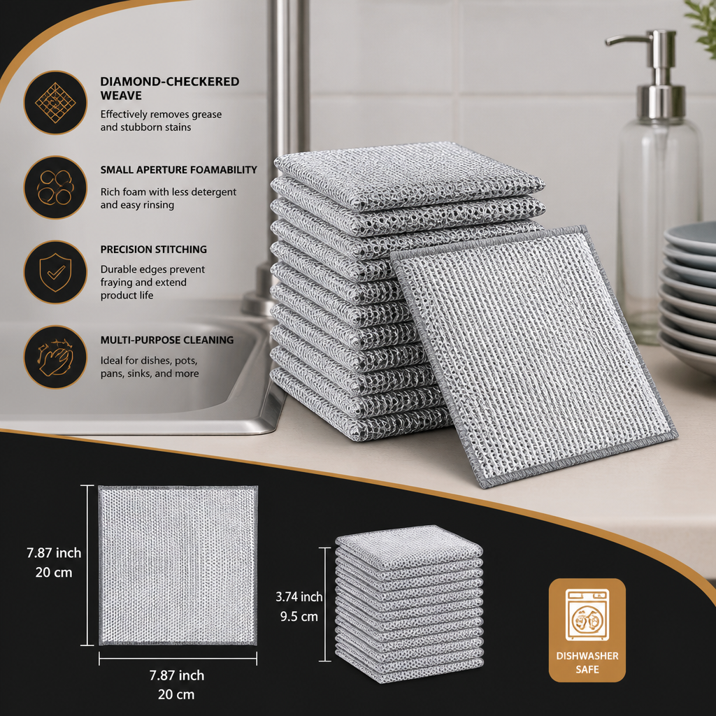 Reusable Non-Scratch Wire Dishcloths for Multipurpose Kitchen Cleaning