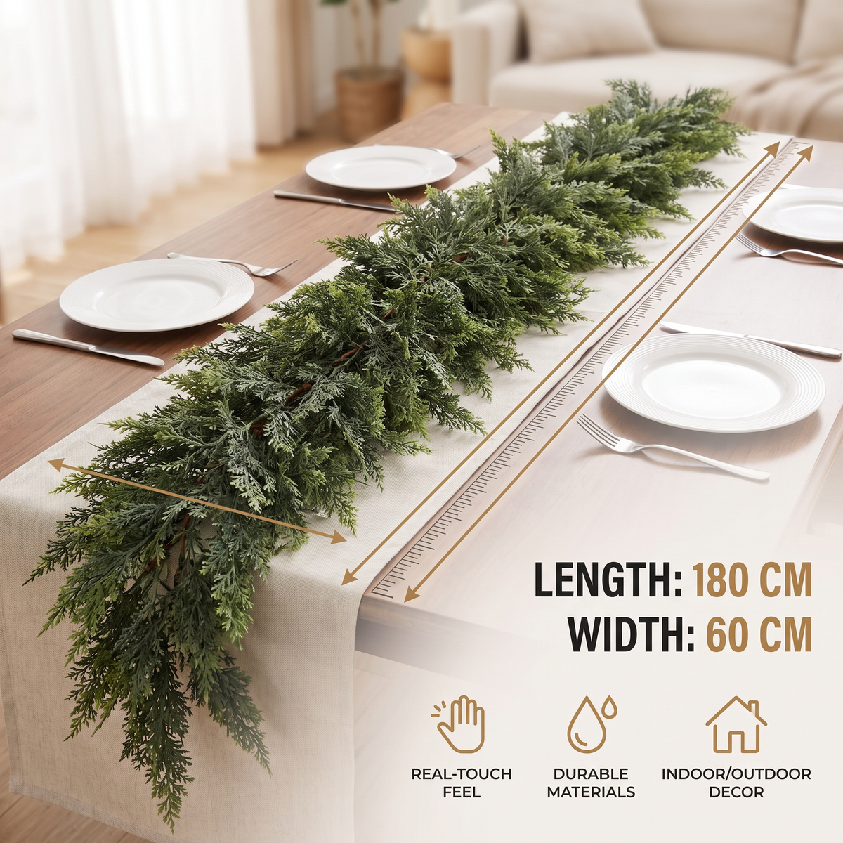 Real-Touch Artificial Cedar & Pine Garland with Pine Cones – Christmas Greenery Décor