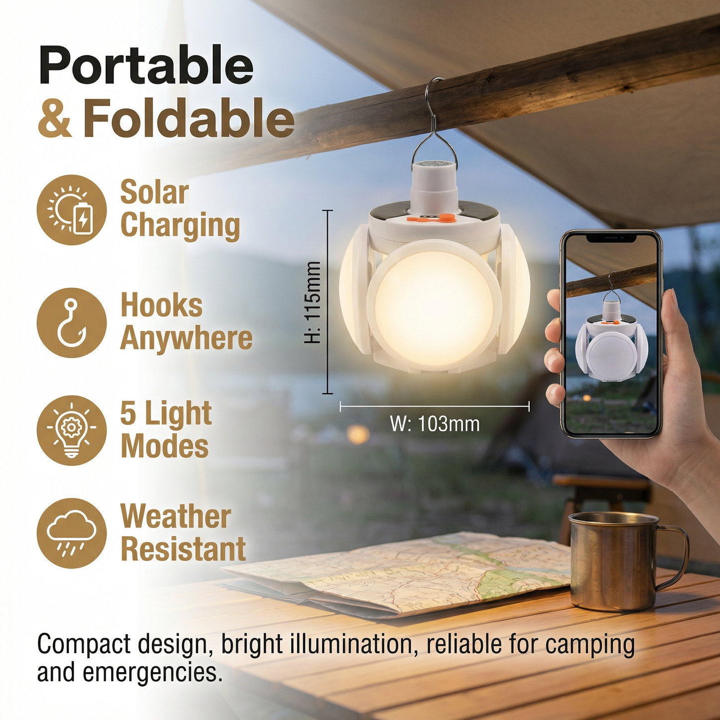 Portable Solar Outdoor Foldable Ball Lamp