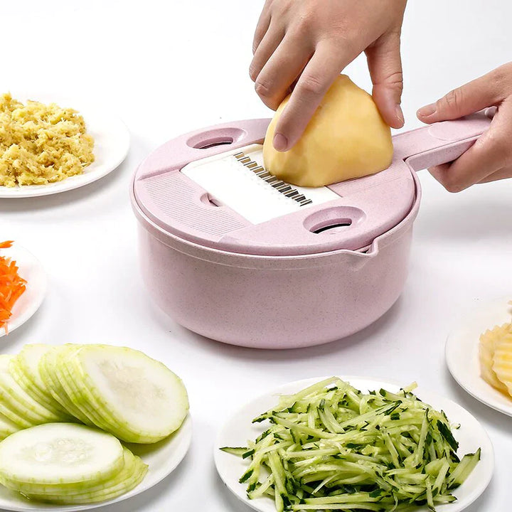 3-in-1 Multifunctional Vegetable Slicer with Sieve – Kitchen Grater for Fruits and Vegetables with Drip Tray