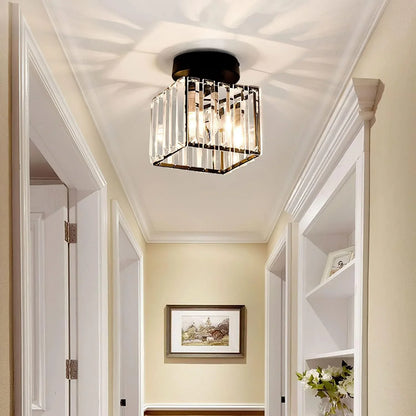 Crystal Ceiling Light with Gold and Black Accents – Contemporary Home Lighting Fixture