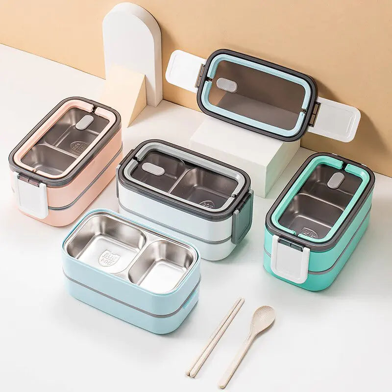2-Layer Stainless Steel Bento Box with Airtight Lid
