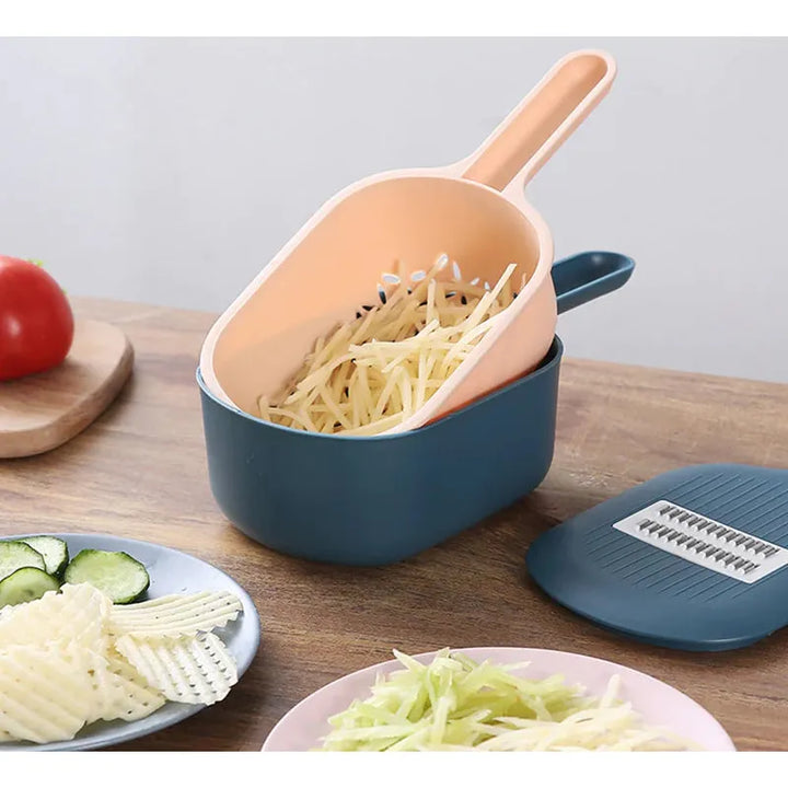 Versatile Vegetable Slicer with Collecting Tray - Multifunctional Kitchen Tool for Slicing, Grating, and Shredding