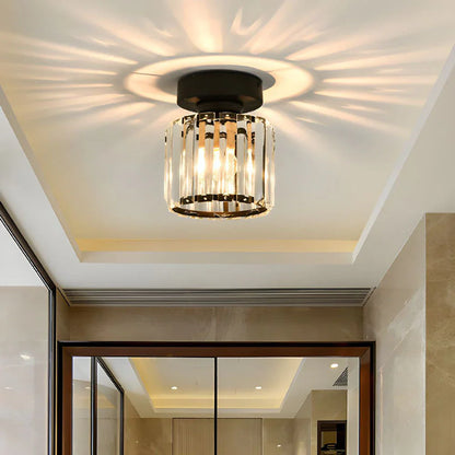 Crystal Ceiling Light with Gold and Black Accents – Contemporary Home Lighting Fixture