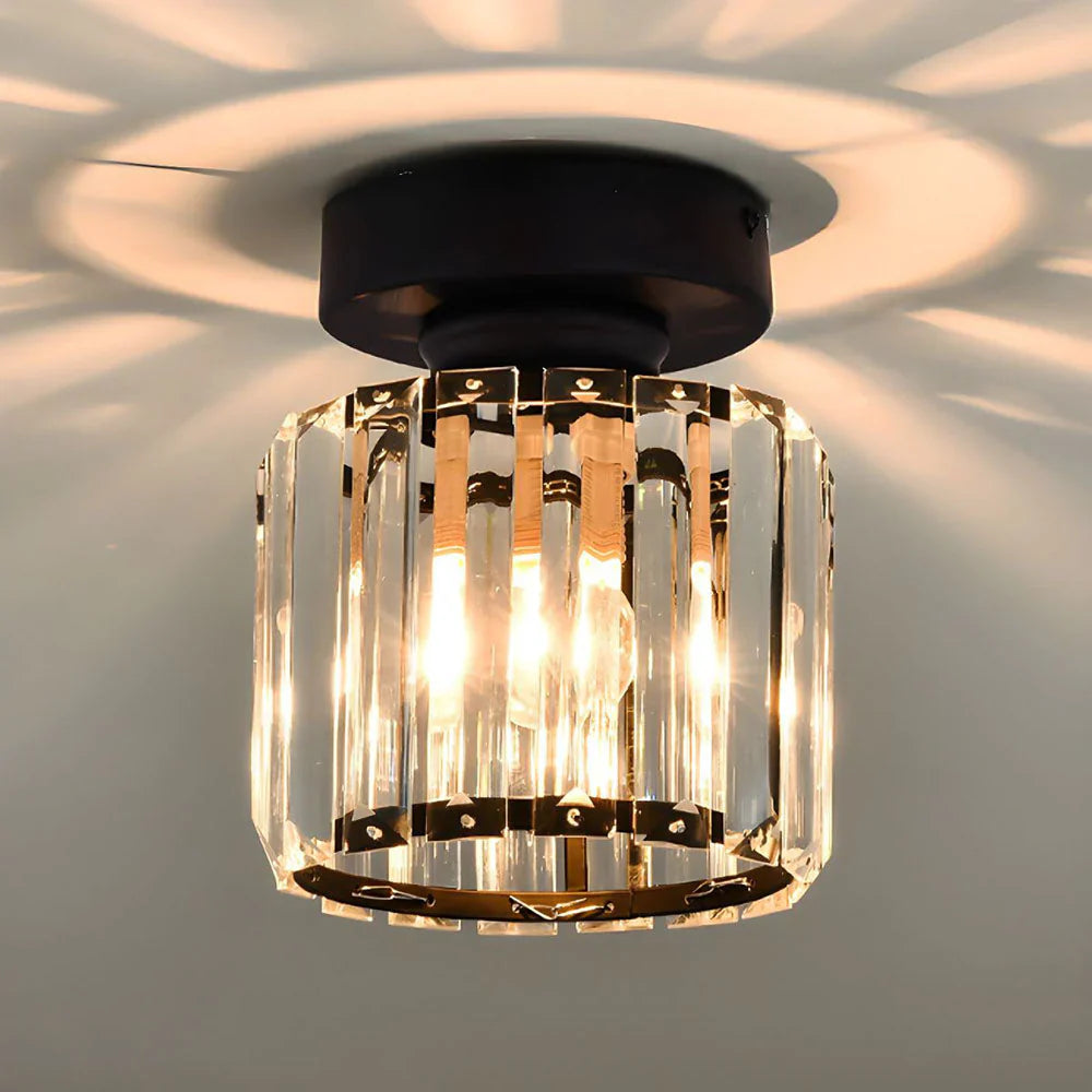 Crystal Ceiling Light with Gold and Black Accents – Contemporary Home Lighting Fixture