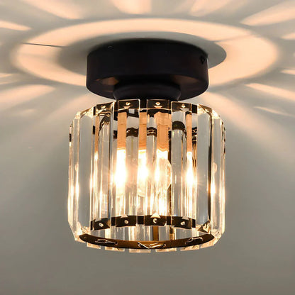 Crystal Ceiling Light with Gold and Black Accents – Contemporary Home Lighting Fixture