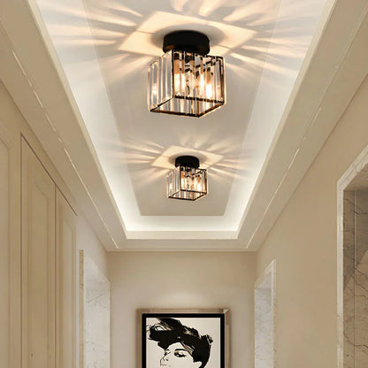 Crystal Ceiling Light with Gold and Black Accents – Contemporary Home Lighting Fixture