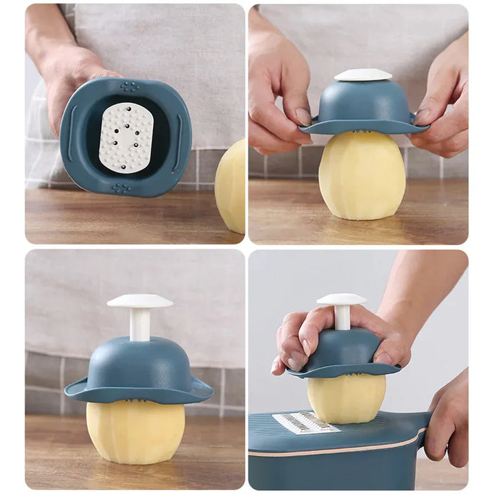 Versatile Vegetable Slicer with Collecting Tray - Multifunctional Kitchen Tool for Slicing, Grating, and Shredding