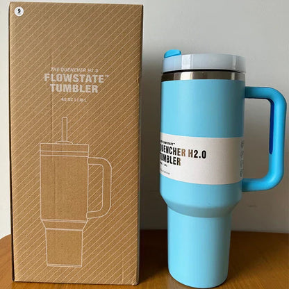 40 Oz Insulated Stainless Steel Travel Mug with Handle, Leakproof Lid & Straw