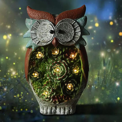LED Solar Owl Lantern - Decorative Garden Light with Succulent Accent for Patio and Outdoors