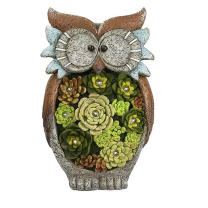 LED Solar Owl Lantern - Decorative Garden Light with Succulent Accent for Patio and Outdoors
