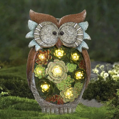 LED Solar Owl Lantern - Decorative Garden Light with Succulent Accent for Patio and Outdoors