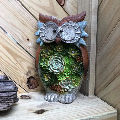 LED Solar Owl Lantern - Decorative Garden Light with Succulent Accent for Patio and Outdoors