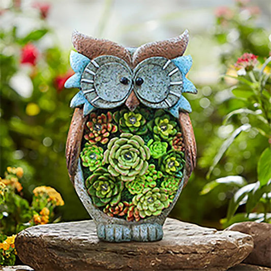 LED Solar Owl Lantern - Decorative Garden Light with Succulent Accent for Patio and Outdoors