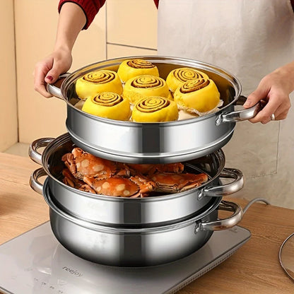 Premium 3-Tier Stainless Steel Steamer with Glass Lid and Durable Handles – Ideal for Steaming and Cooking