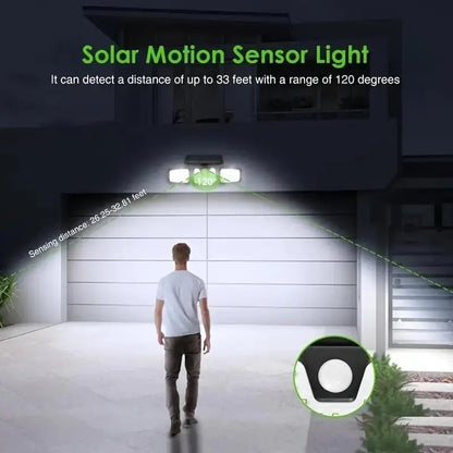 LED Solar Floodlight with Motion Sensor – 3-Spot Outdoor Lighting for Garden, Yard, and Garage