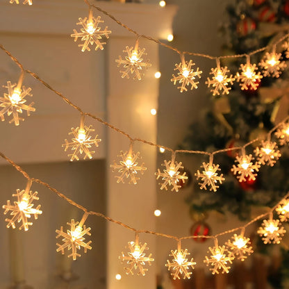 LED Snowflake String Lights for Indoor and Outdoor Decoration – Warm White or Multicolour Lighting