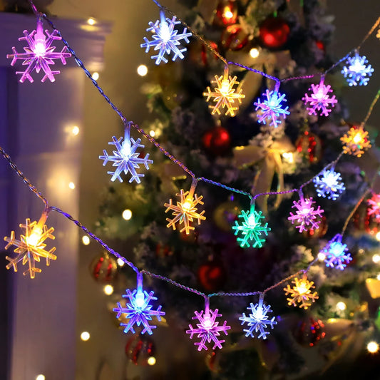 LED Snowflake String Lights for Indoor and Outdoor Decoration – Warm White or Multicolour Lighting