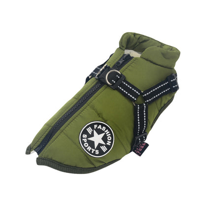 Wind- and Waterproof Jacket for Dogs with Harness