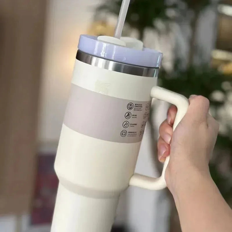 40 Oz Insulated Stainless Steel Travel Mug with Handle, Leakproof Lid & Straw