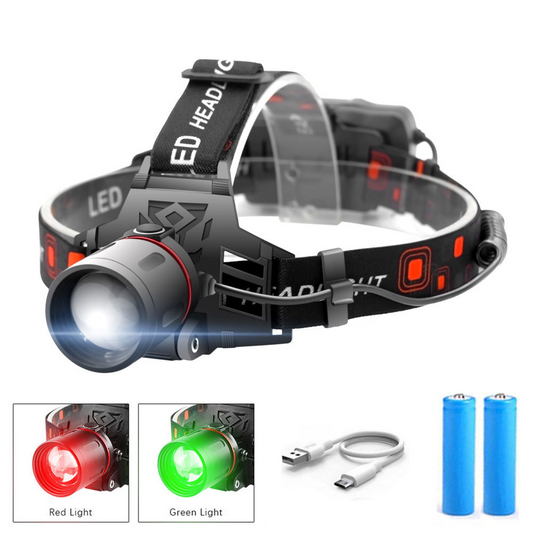 Rechargeable LED Headlamp with White, Red, and Green Modes – USB Rechargeable Headlight with Powerful Battery