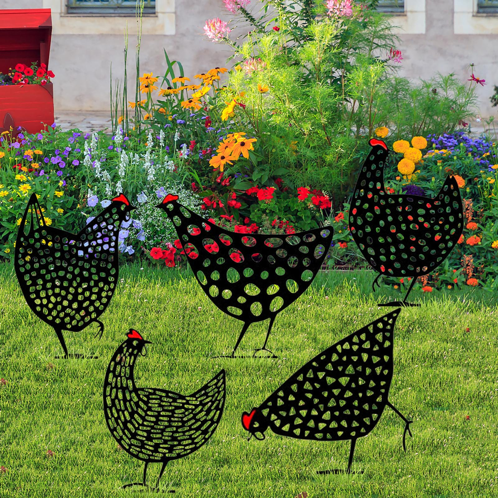 Decorative Metal Garden Chickens – Outdoor Garden Plug Statues for Law ...