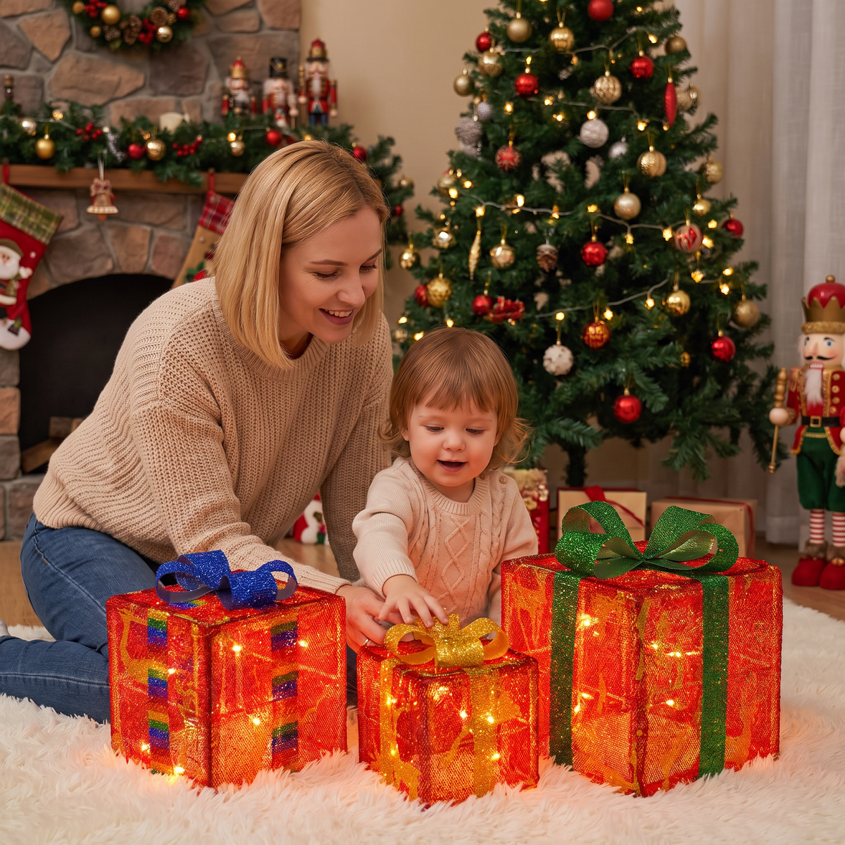 Glowing LED Christmas Gift Box Decoration Set