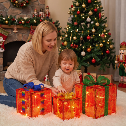 Glowing LED Christmas Gift Box Decoration Set