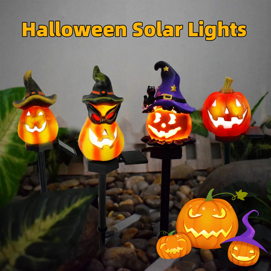 Solar Halloween Lights – LED Garden Lights with Pumpkin and Witch Motifs for Outdoor Decoration