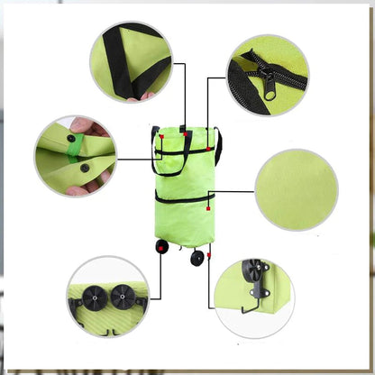 2-in-1 Foldable Shopping Bag with Wheels for Easy Carrying and Storage