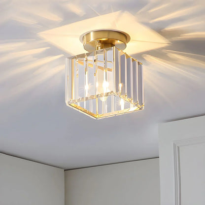 Crystal Ceiling Light with Gold and Black Accents – Contemporary Home Lighting Fixture