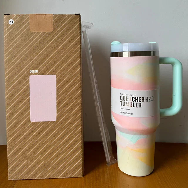 40 Oz Insulated Stainless Steel Travel Mug with Handle, Leakproof Lid & Straw