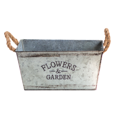 Metal Garden Planter with Hemp Rope Handles – Decorative Flower Pot for Outdoor Use