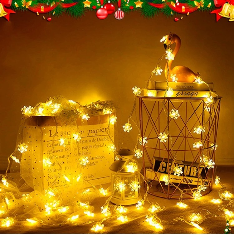 LED Snowflake String Lights for Indoor and Outdoor Decoration – Warm White or Multicolour Lighting