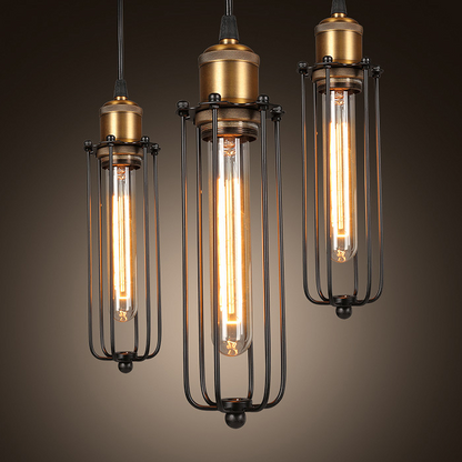 Vintage Industrial Pendant Light – Retro Hanging Lamp with Metal Cage Design