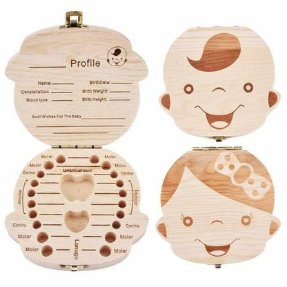 Wooden Tooth Storage Box for Baby Teeth – Keepsake Box with Space for Personal Data