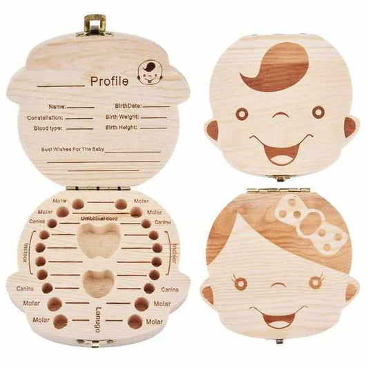 Wooden Tooth Storage Box for Baby Teeth – Keepsake Box with Space for Personal Data