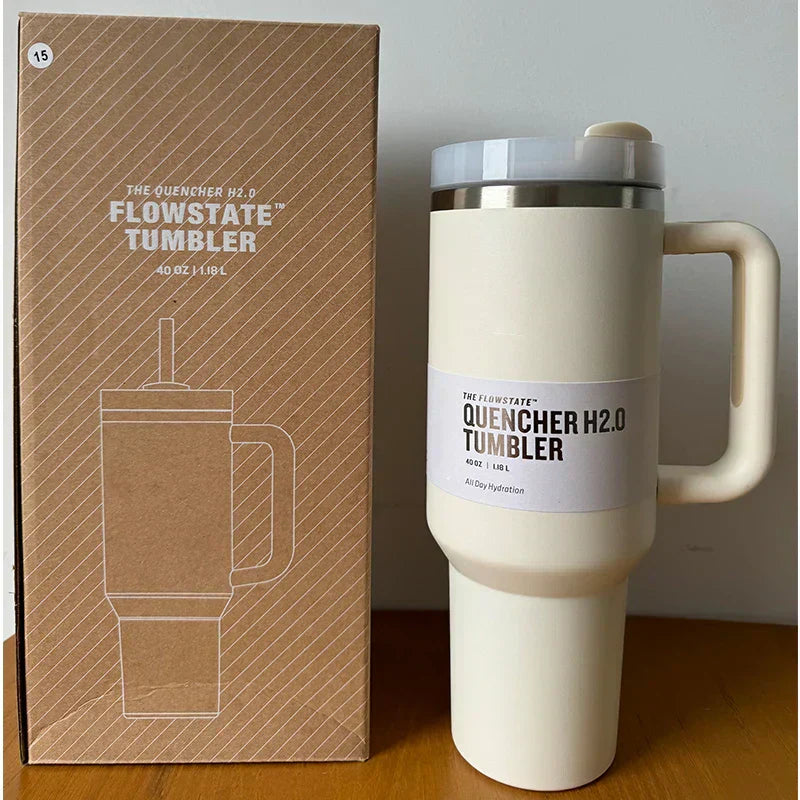 40 Oz Insulated Stainless Steel Travel Mug with Handle, Leakproof Lid & Straw