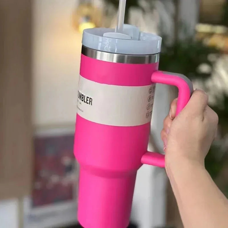 40 Oz Insulated Stainless Steel Travel Mug with Handle, Leakproof Lid & Straw