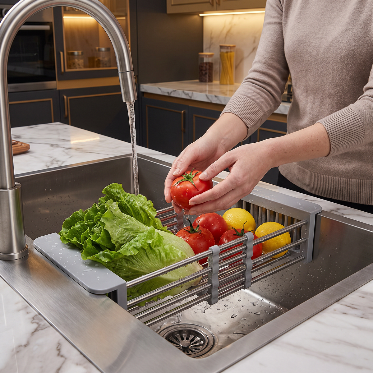 Adjustable Over-the-Sink Dish Drying Rack & Produce Drainer