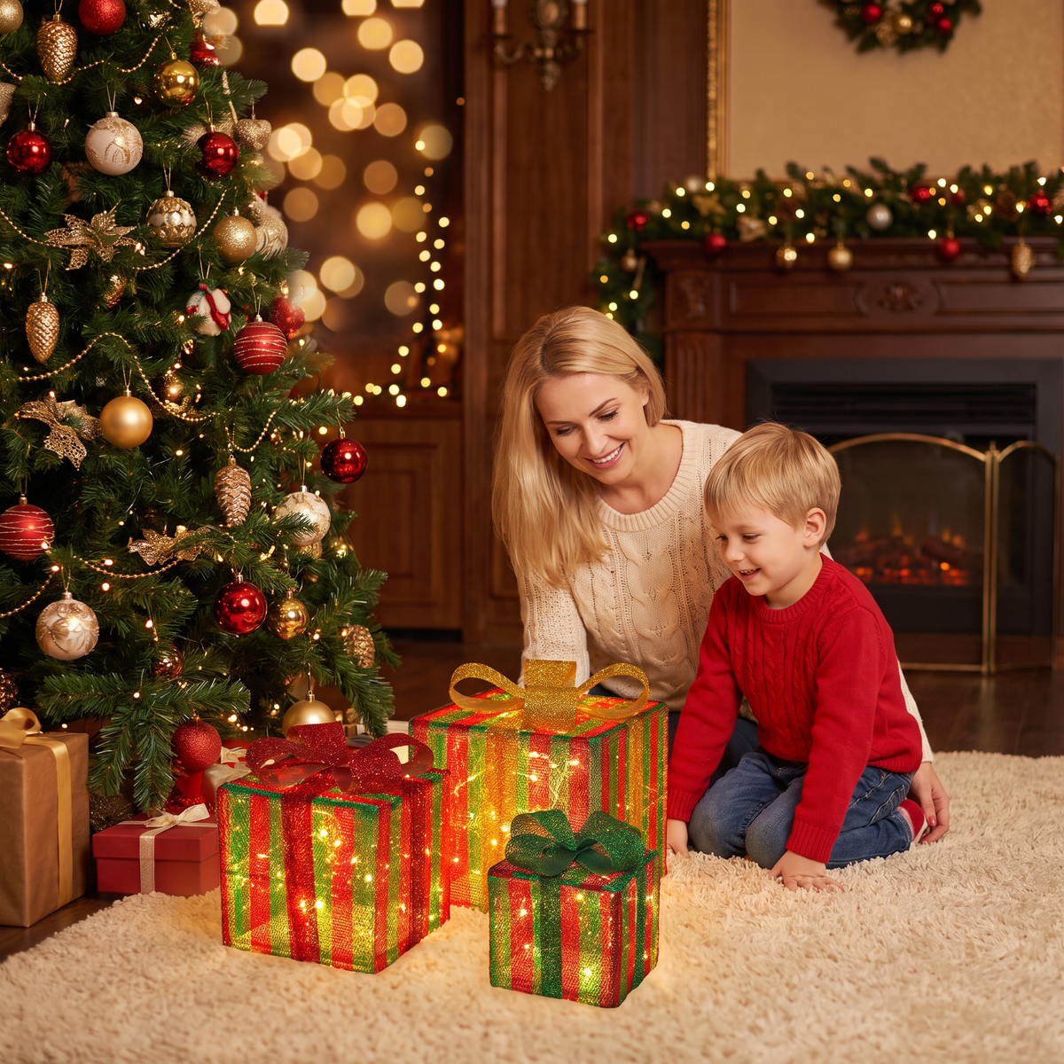 Glowing LED Christmas Gift Box Decoration Set